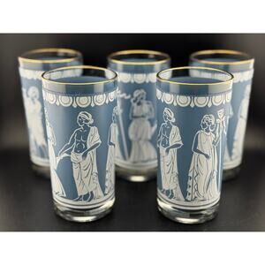 Set of 5 Vintage Jeanette Jasperware Hellenic Tumblers